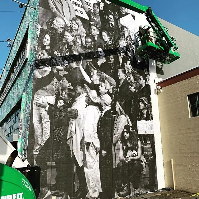 New @jr mural going up @fuseprojectsf  today in advance of his upcoming &ldquo;Chronicles of San Francisco&rdquo; show @sfmoma which will be free to the public (and blow your mind)