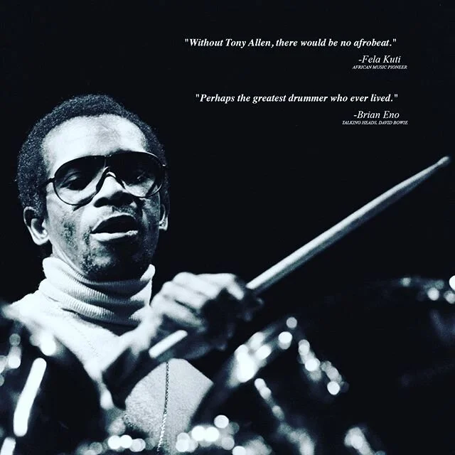RIP Tony Allen. One of the greatest drummers ever. His playing on Fela records got me into vinyl back when that was the only way to find the deep cuts. #tonyallen #fela #brianeno