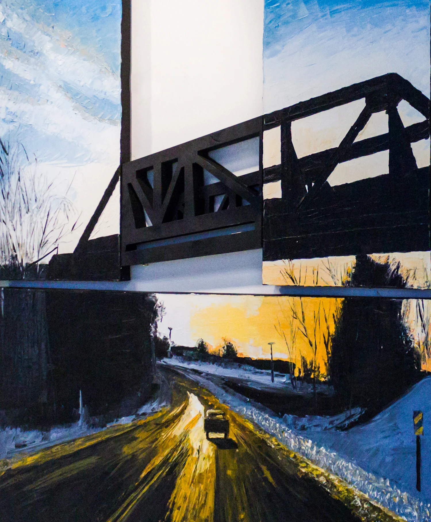   The Daily Drive   Mixed Media  Oil on canvas and wood. 