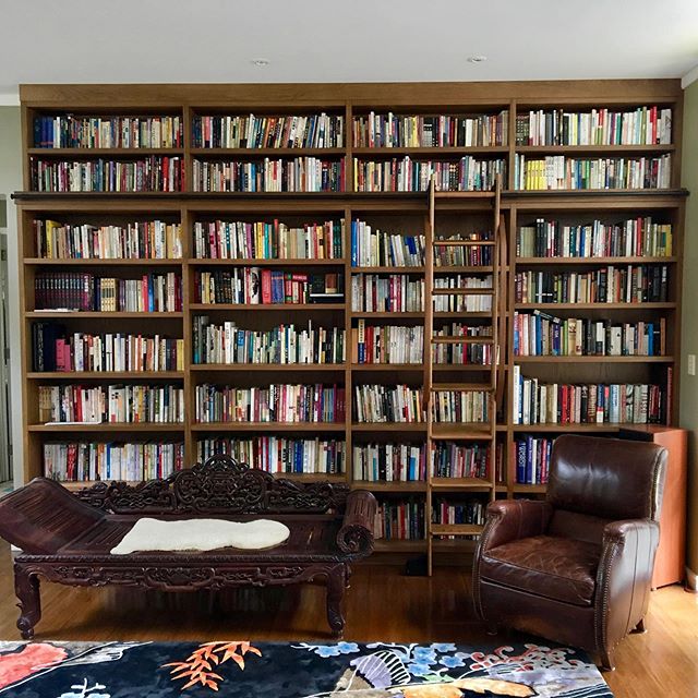 Installed Stained American Oak Library Wall | Quiet Glide Ladder

#dunsborough #dunsboroughwoodworks #australia #furniture #library #books #bookstorage #storage #design #home #interiordesign #homedecor #bespoke #custom #cabinetry #interior #westernau