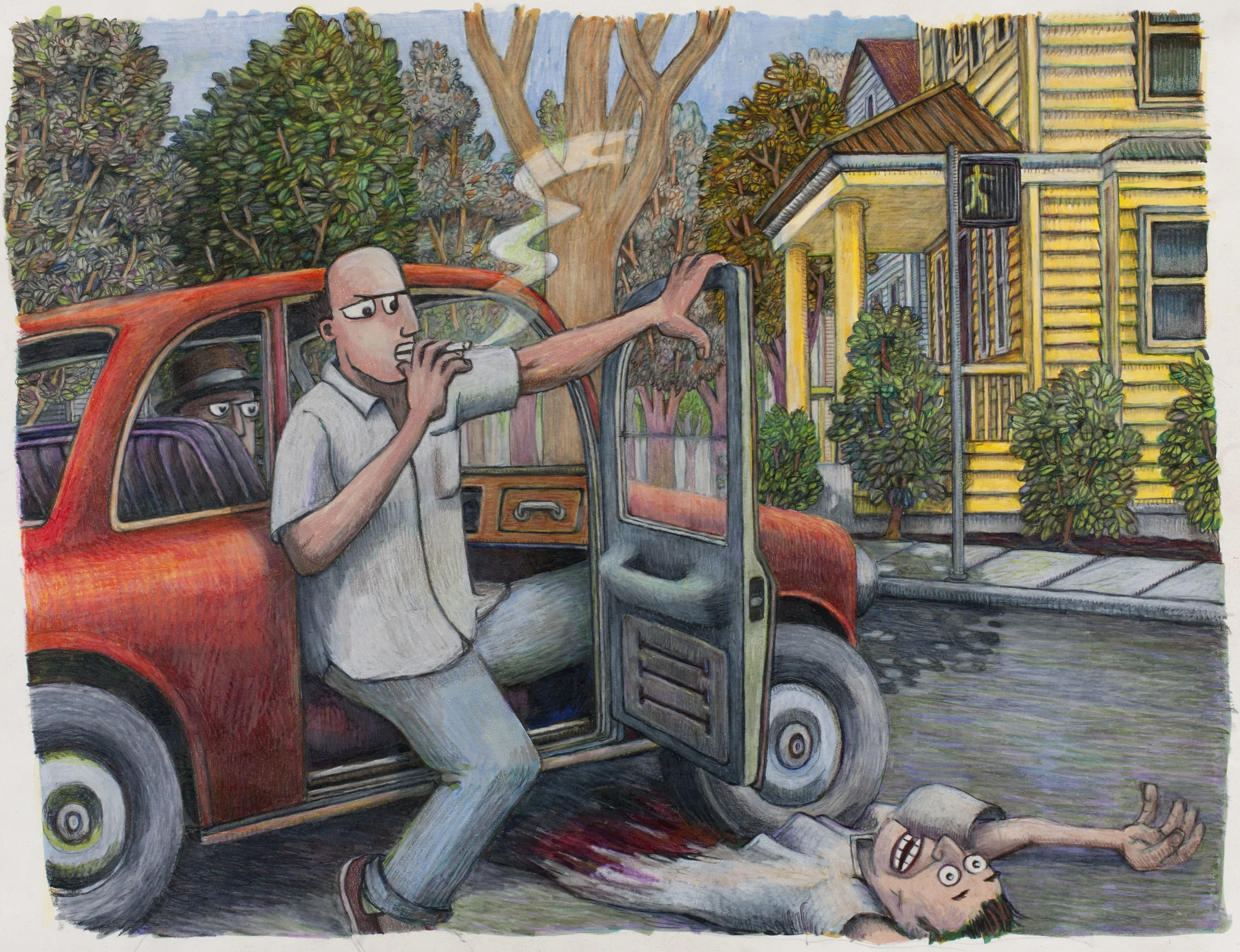 showing man being run over by mobsters