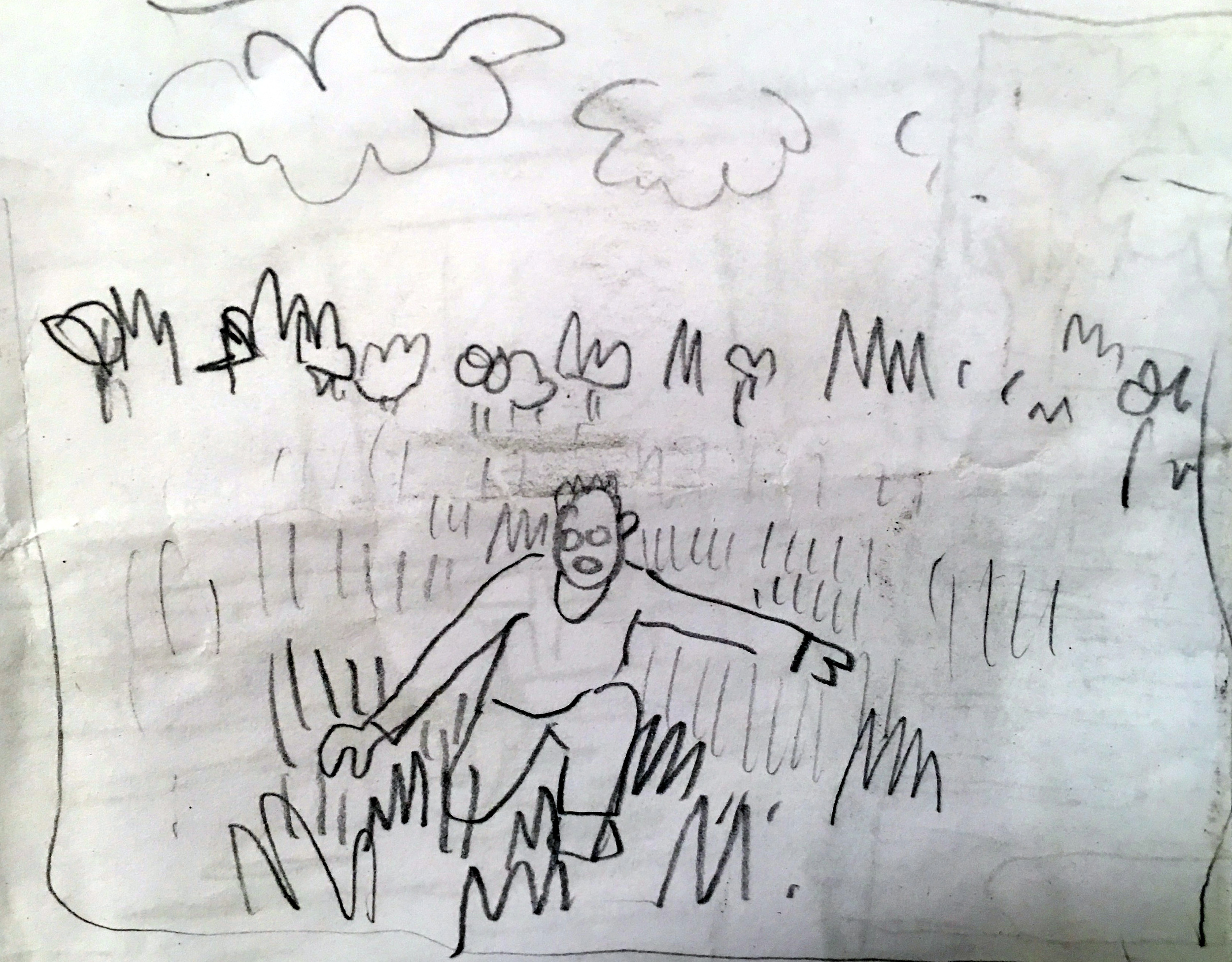 Sketch for man running through field