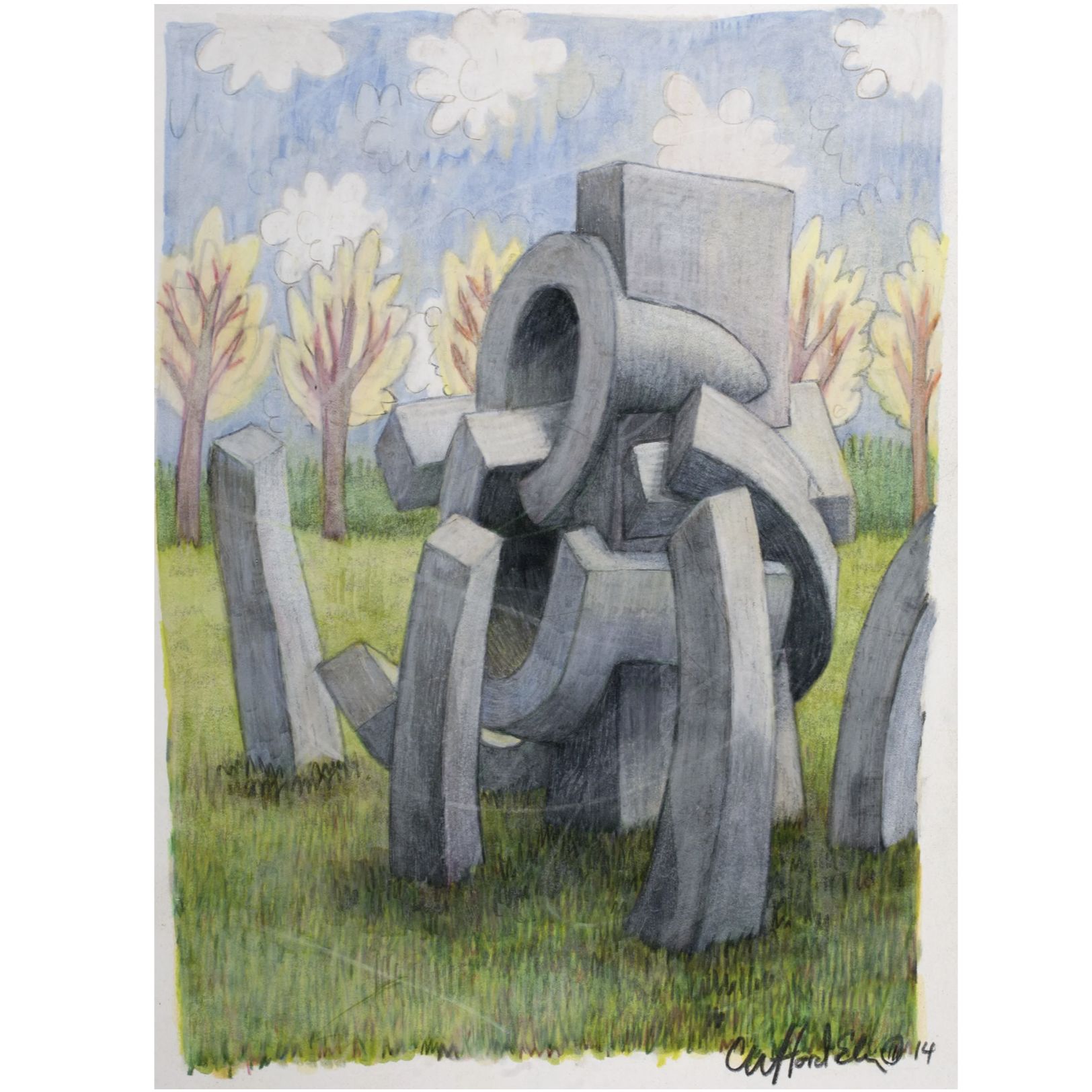 outdoor sculpture study,
Pencil on Paper 2015