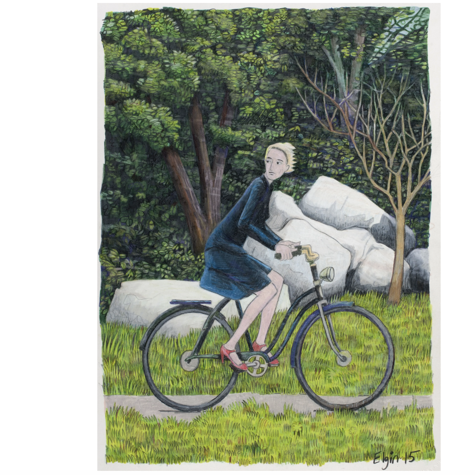 Lady On Bike Study,
pencil on paper 2015