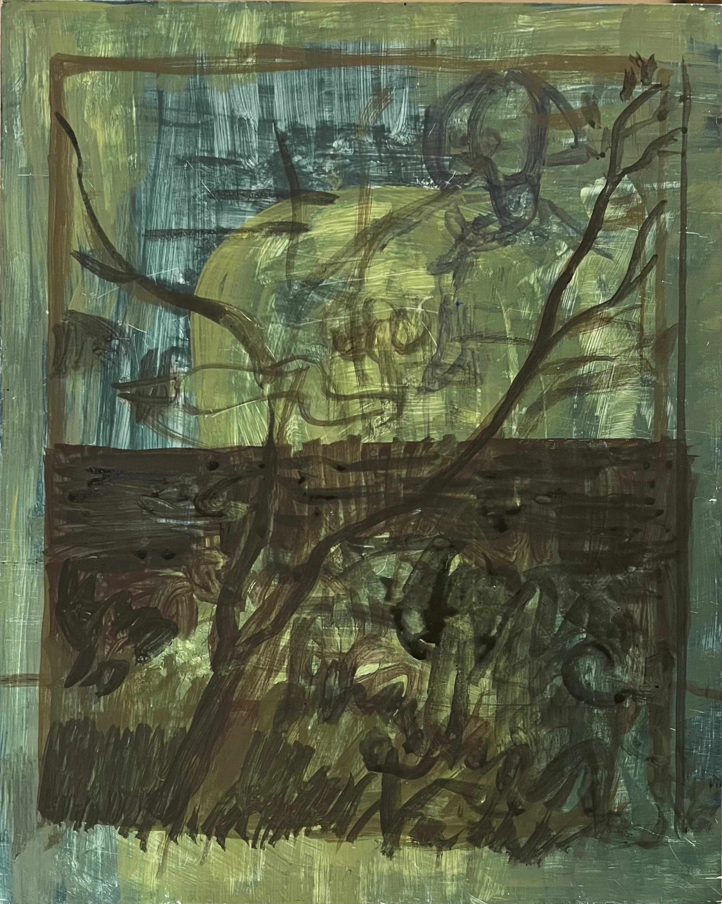In progress, Atlas: Strates - Nocturn Pour Piano, Egg Tempera Painting of wave crashing on beach at night under a moon