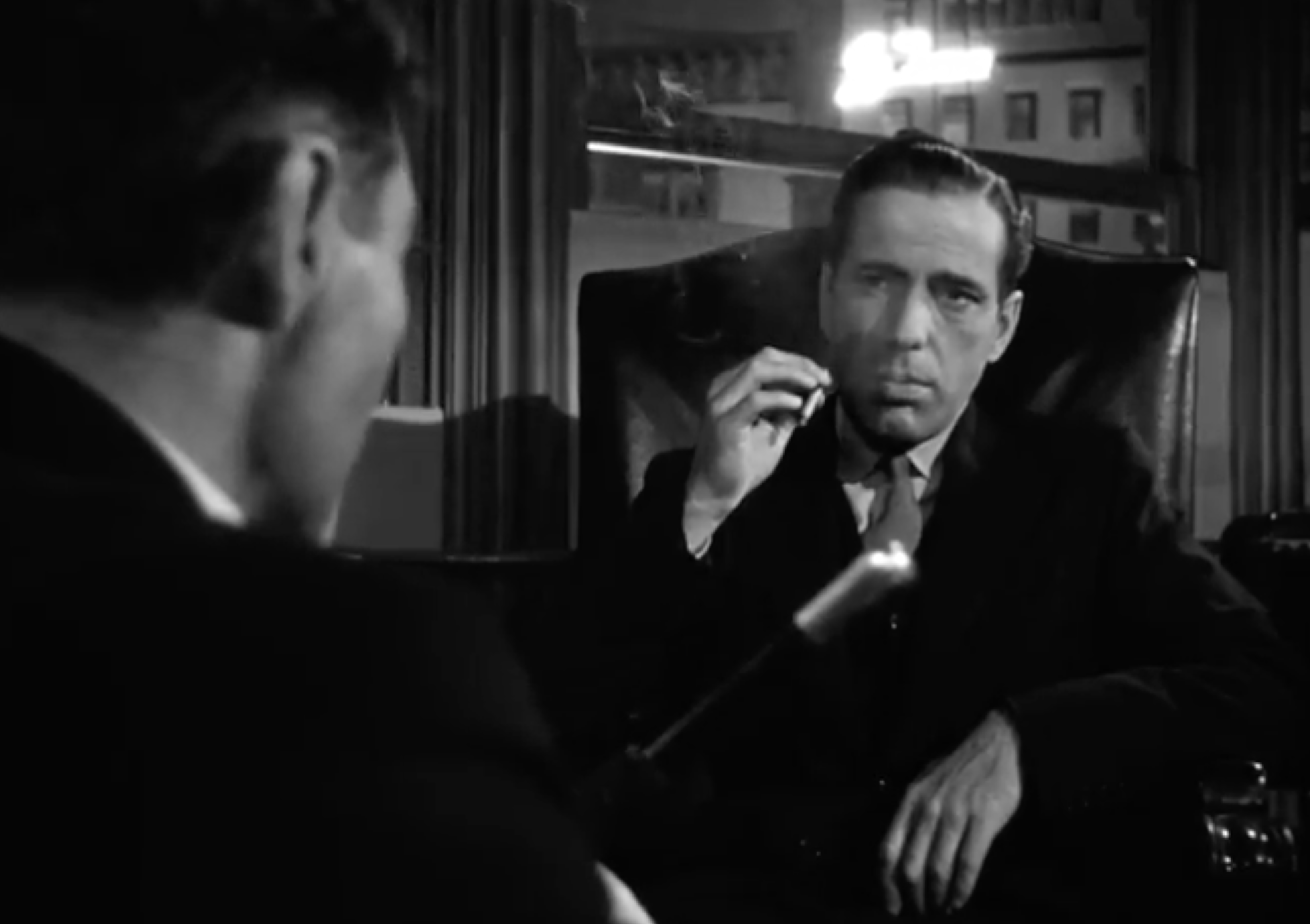 bogart in over the shoulder maltese falcon scene
