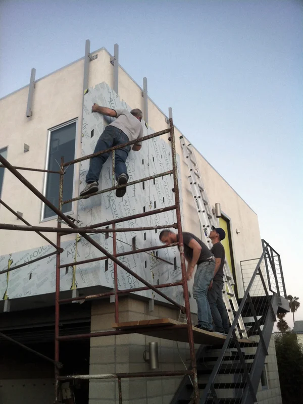 The custom steel stair case was f abricated using 2x8 tube steel, 3/8” th. steel plate and 2”x1/4” steel angle.