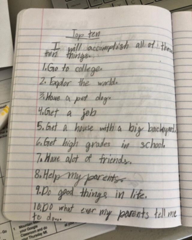 My 8 years old daughter top 10 things to accomplish. I wish someone had taught me how to set goals when I was that young.  Clearly defined Goals lead to inspiring Actions!  We especially love number 10 on her list 🥰