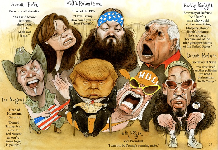 cartoon of possible President Trump cabinet by the excellent Steve Brodner