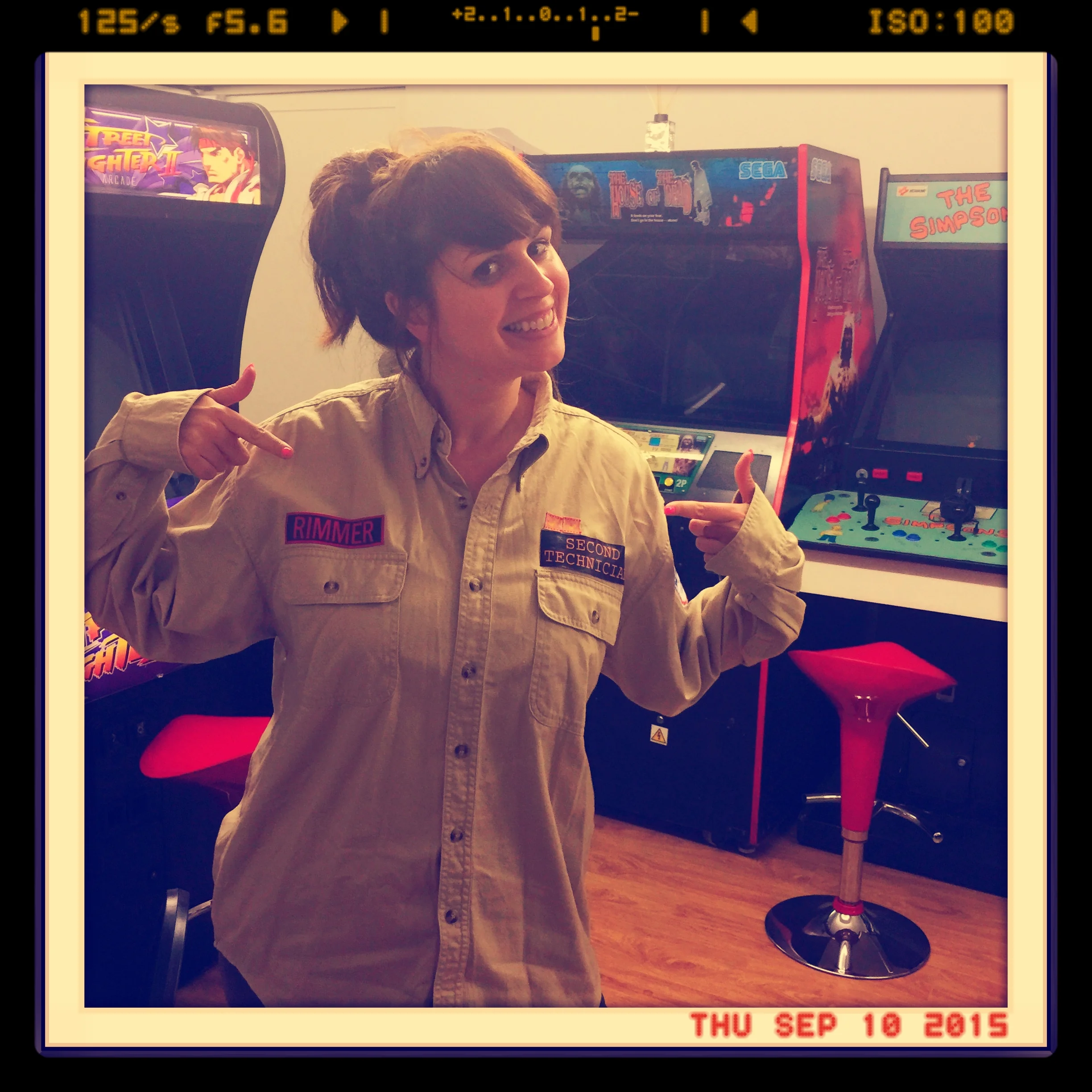 Daniela modelling the Rimmer shirt as promised! And yes, that is POST/POP RECORDS where we record the SMEGHEADS podcast.