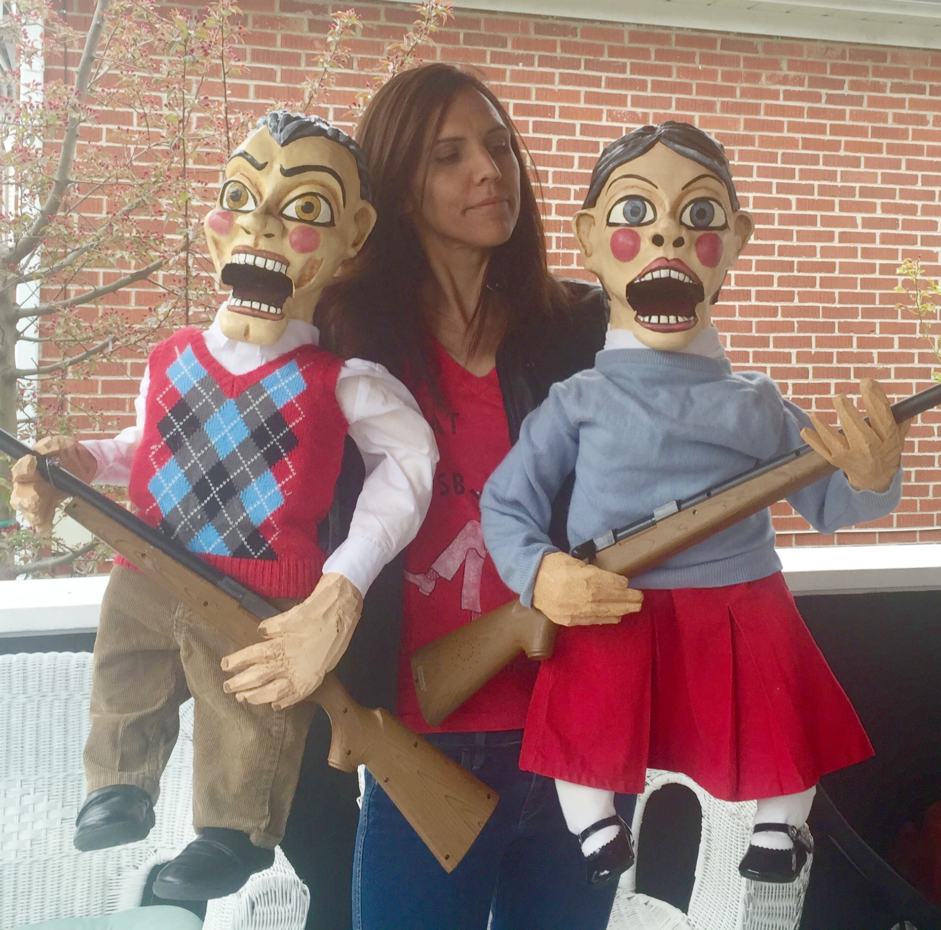 Me, with two hours sleep, saying so long to the puppets.