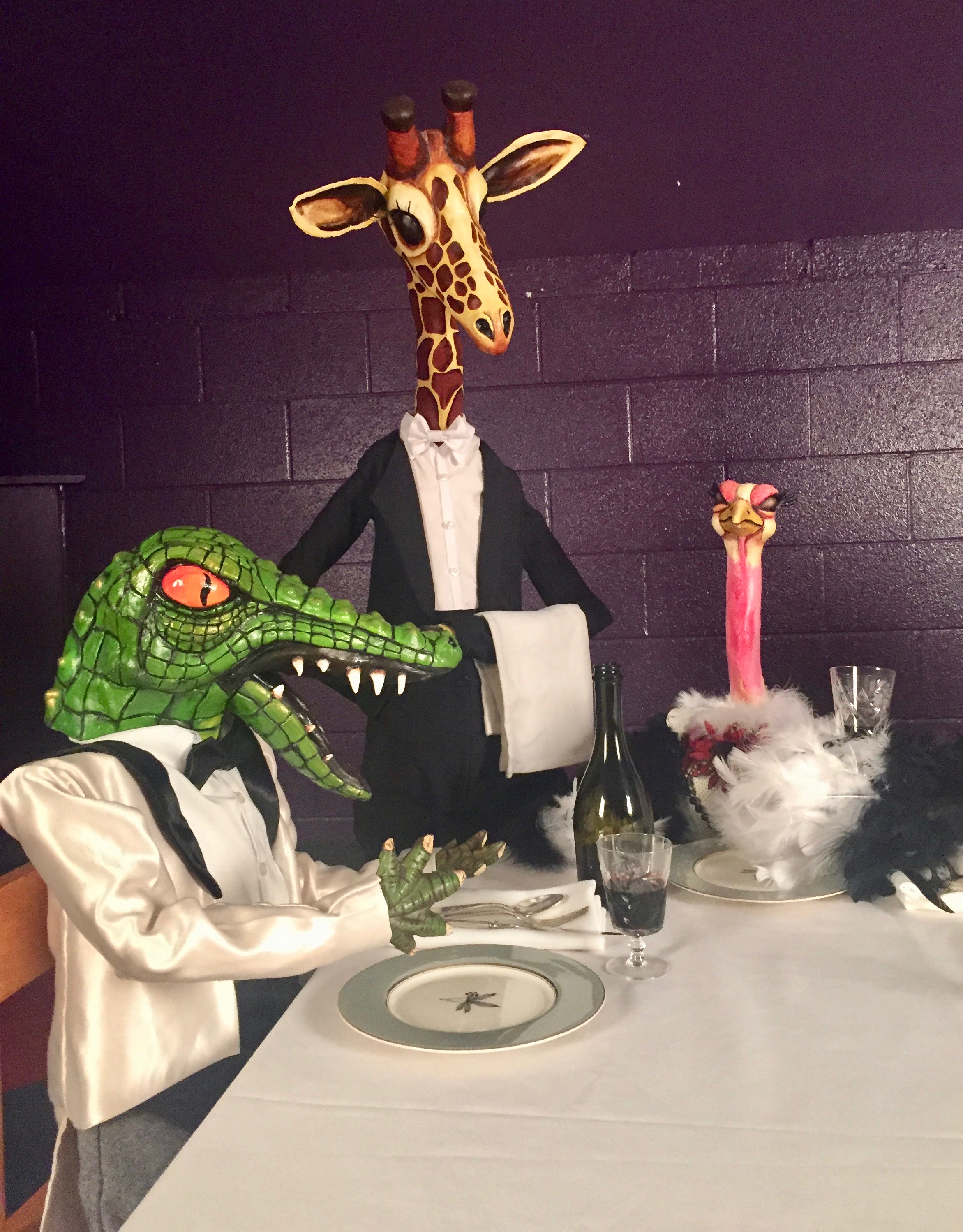 Detail from our installation piece, Eating Animals. Head, hands, and wings by Clelia Scala, bodies and costumes by Alexa Fraser.