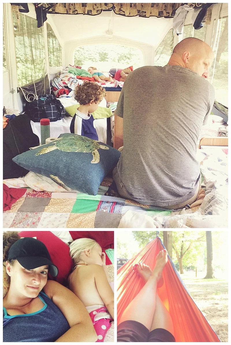 I don't know about you but some of my best memories growing up were of falling asleep outside with the breeze blowing across you. We took the chance at doing an even better version of that, in a camper windows unzipped, with our favorite people at our sides. And OH the hammock...I think we may have to invest in a second one for the next trip, as we all wanted a fair amount of time relaxing in it. This particular brand of hammocks, ENO are silky soft and can be hung between two posts/trees about anywhere.