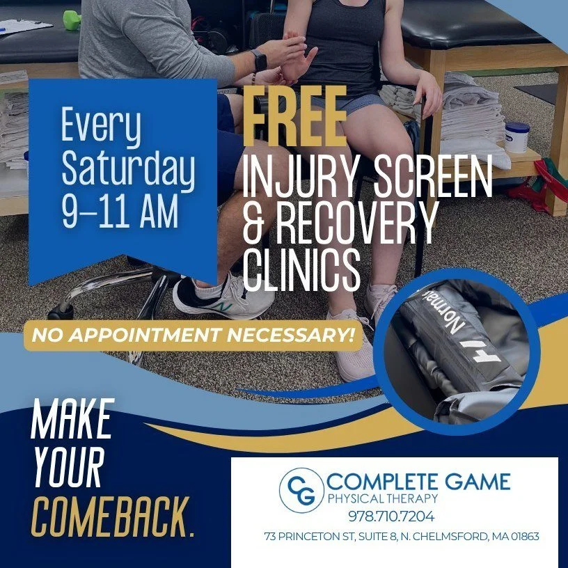 Come in and get those nagging aches and pains looked at by one of our physical therapists or just use some of our recovery tools such as Normatek, Game Ready or Marc Pro.
No charge and no appointment needed!!!
#completegamept #injuryscreening #norma