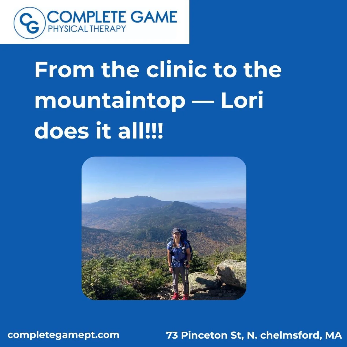 Congratulations to Lori, one of our incredible physical therapists, for reaching the top of all 48 of NH&rsquo;s 4,000-foot mountains!

Your dedication on and off the trail inspires us all.

#CompleteGamePT #NH4000Footers #PhysicalTherapist #keepclim