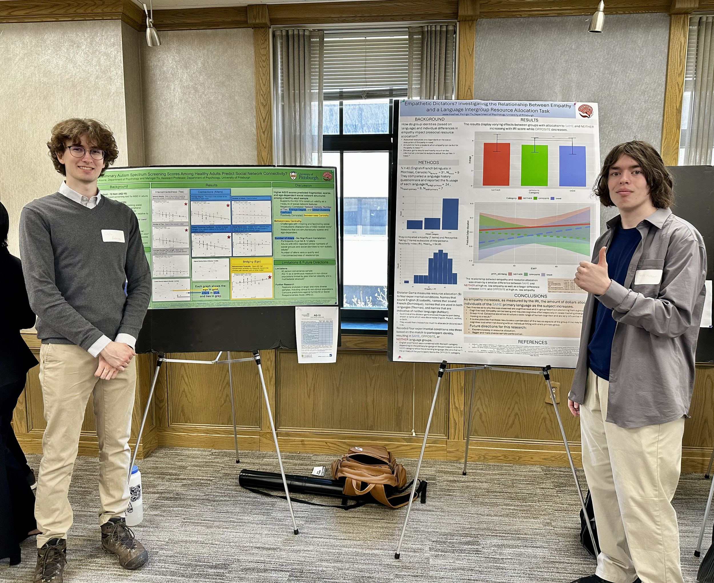 Undergrad RA's, Doyle Keane and Jesse Haefner, deliver awesome poster presentations at the 2026 Pitt Psych Department Poster Session.