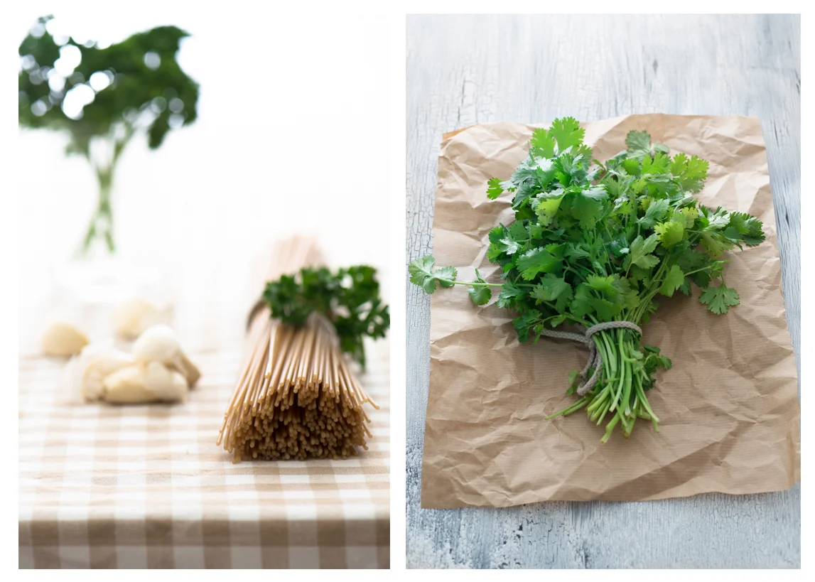 Pasta, Garlic and Herbs Still Life