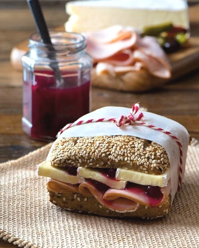 Brie cheese, turkey and cranberry compote sandwich