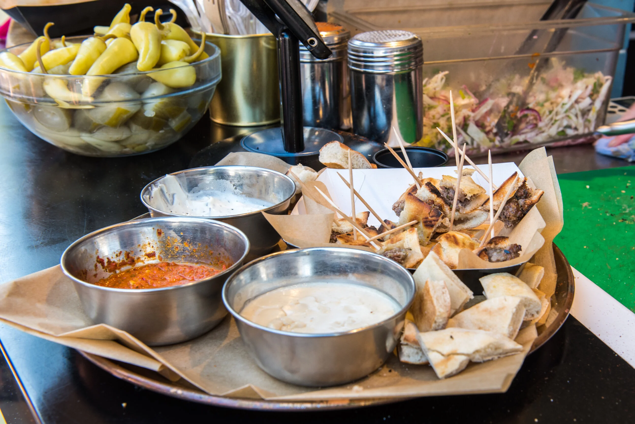 Selection of Dips at a Camden Market Food Stall