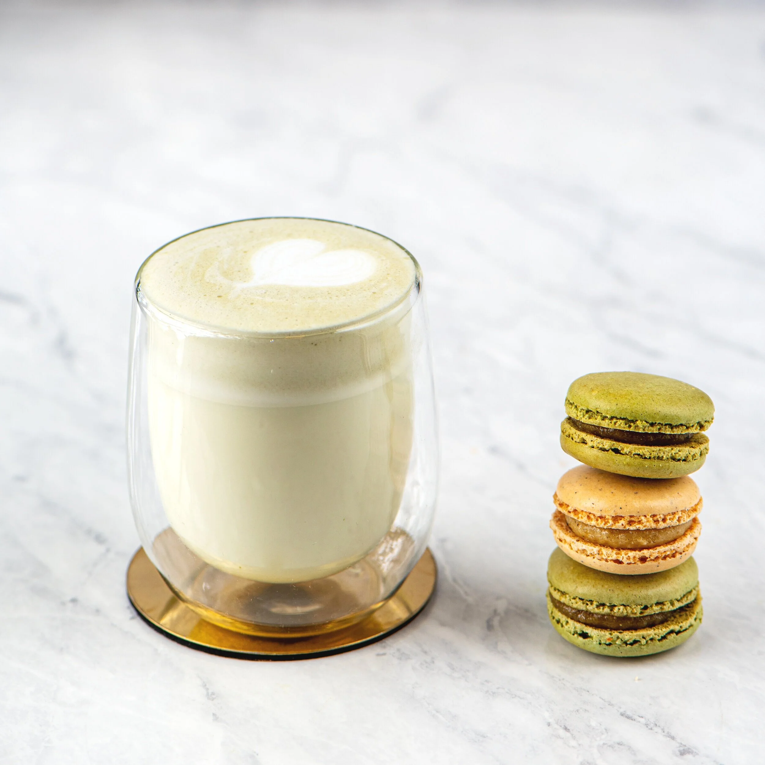 Pistachio Latte and Macaroons