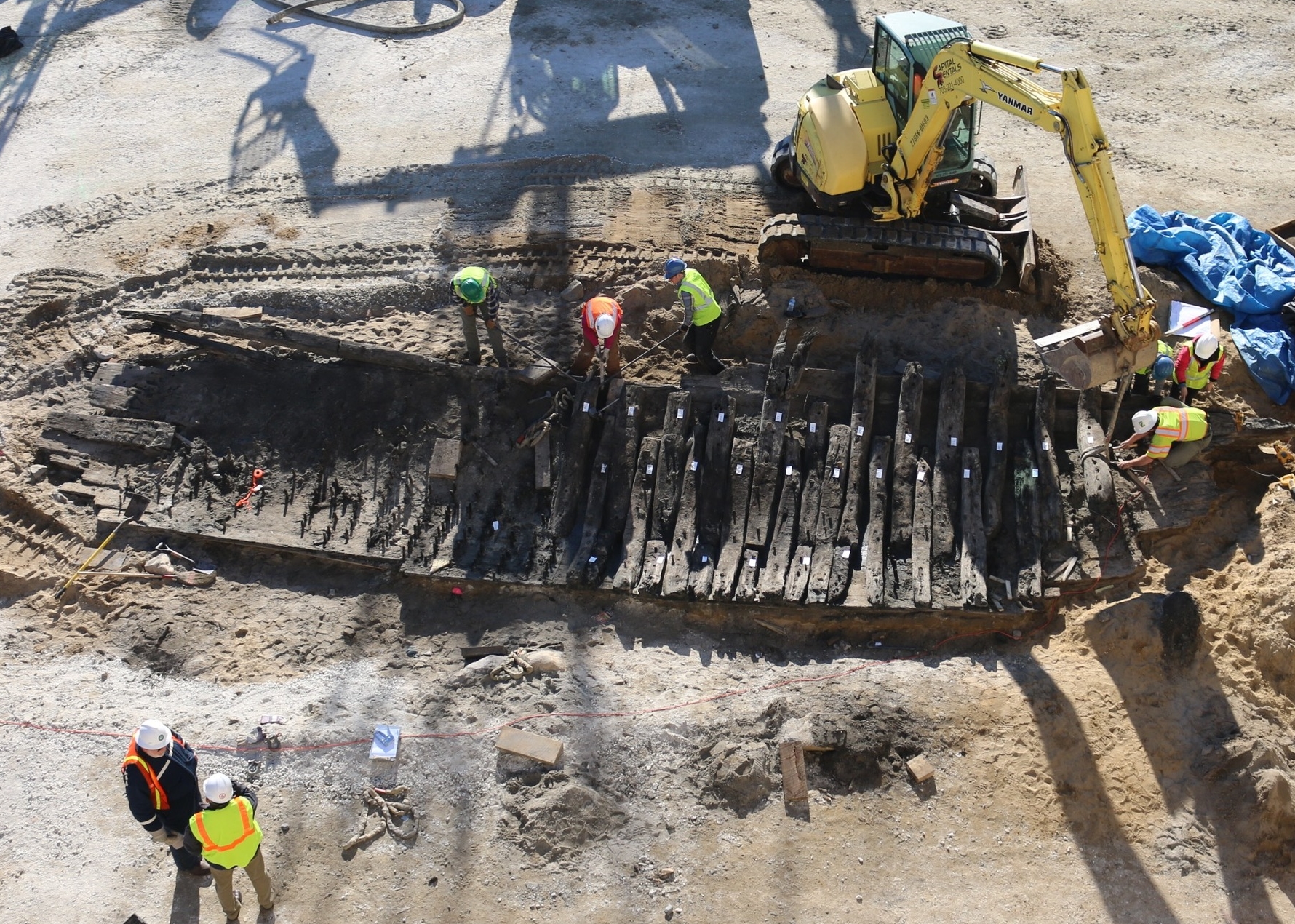 Overview of ship excavations showing removal of framing and futtocks.