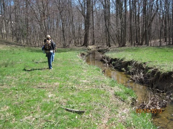 An incised channel through a gas line easement
