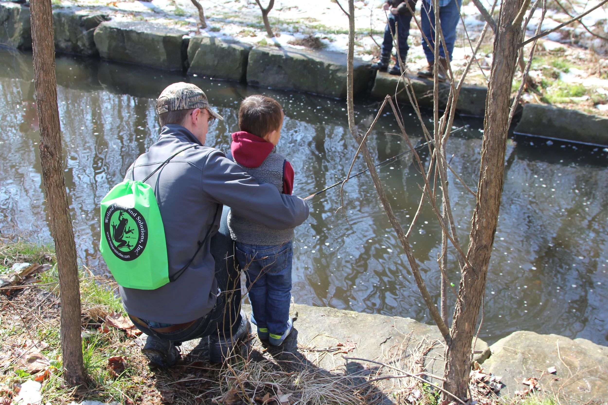 Anglers along Snakeden Branch in 2016, seven years after restoration