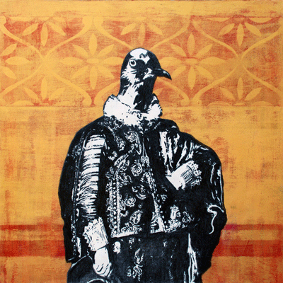 By George, 18" x 18", mixed media on wood panel