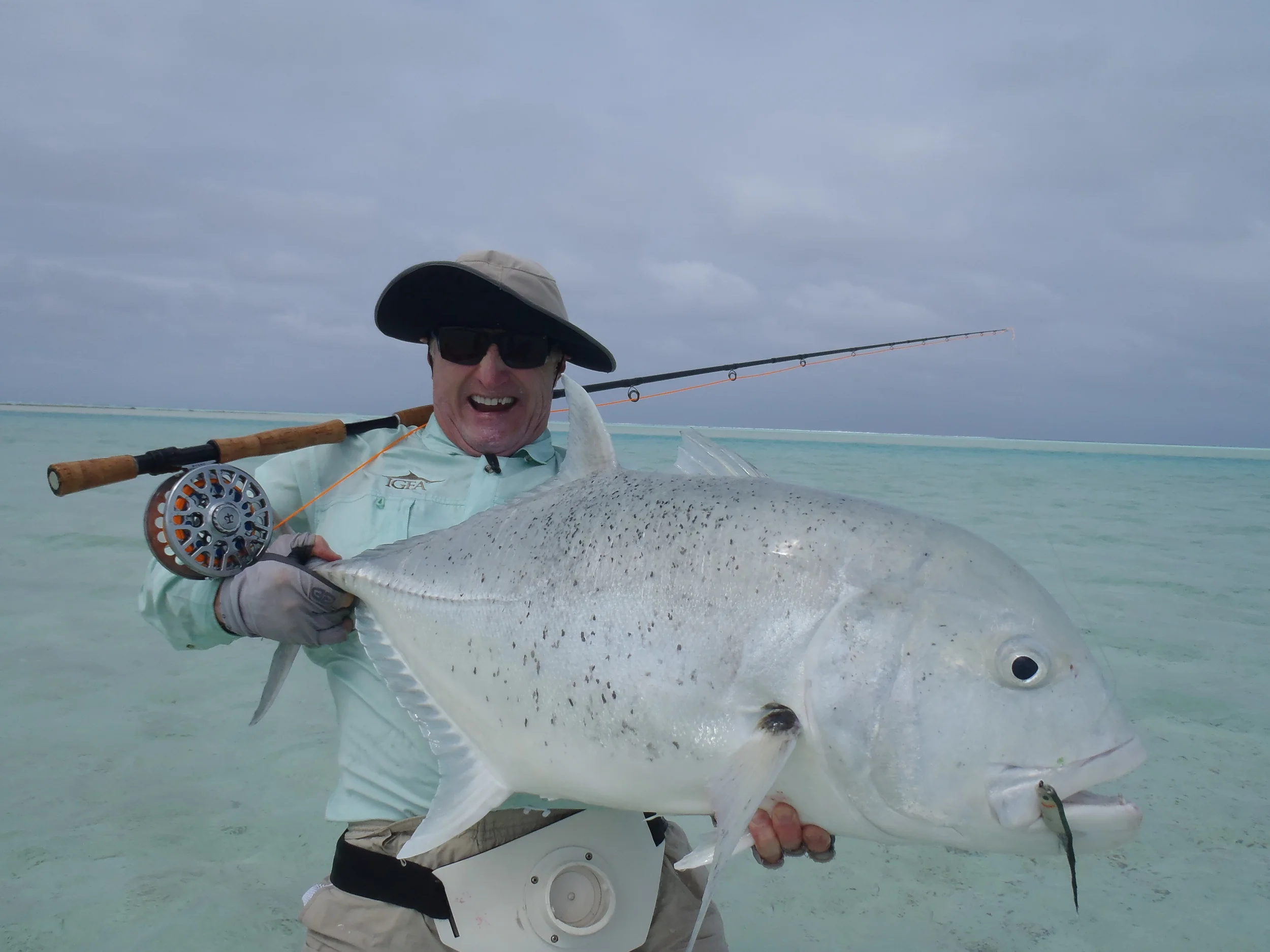 Jan Forszpaniaks with a 49.5" long FREAK of a GT in the S. Pacific on our T-150 and a RISE 14-wt rod ( www.RiseFishing.com ). 