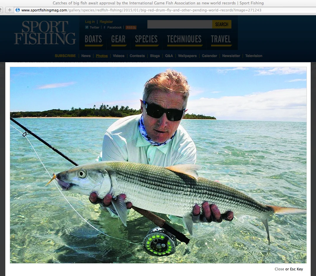 Jan Forszpaniak with his world record bonefish caught on his 3-TAND T-100, featured on Sport Fishing Magazine website.