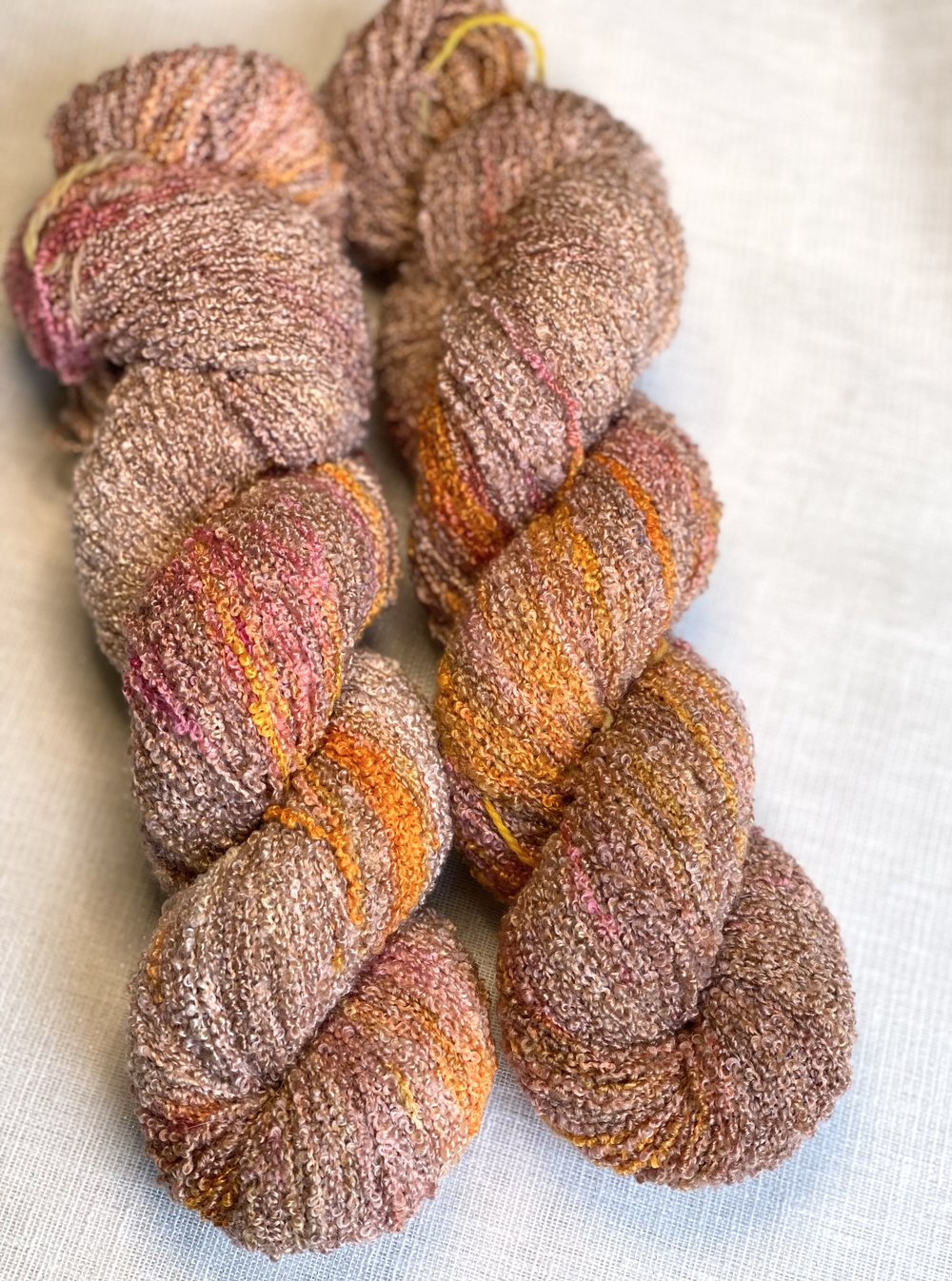Hand Dyed Streusel Boucle Merino Silk Fingering Yarn — Kim Dyes Yarn