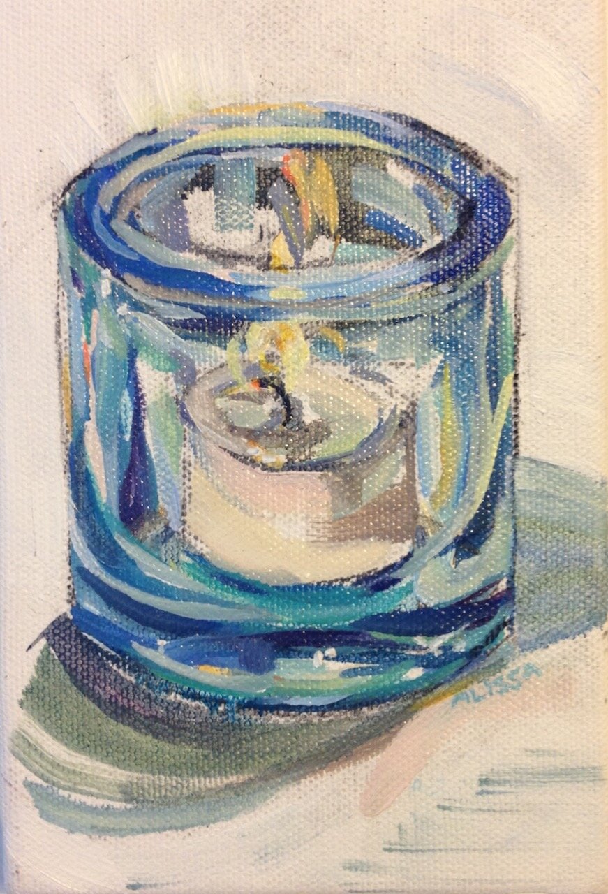 Blue Glass Candle