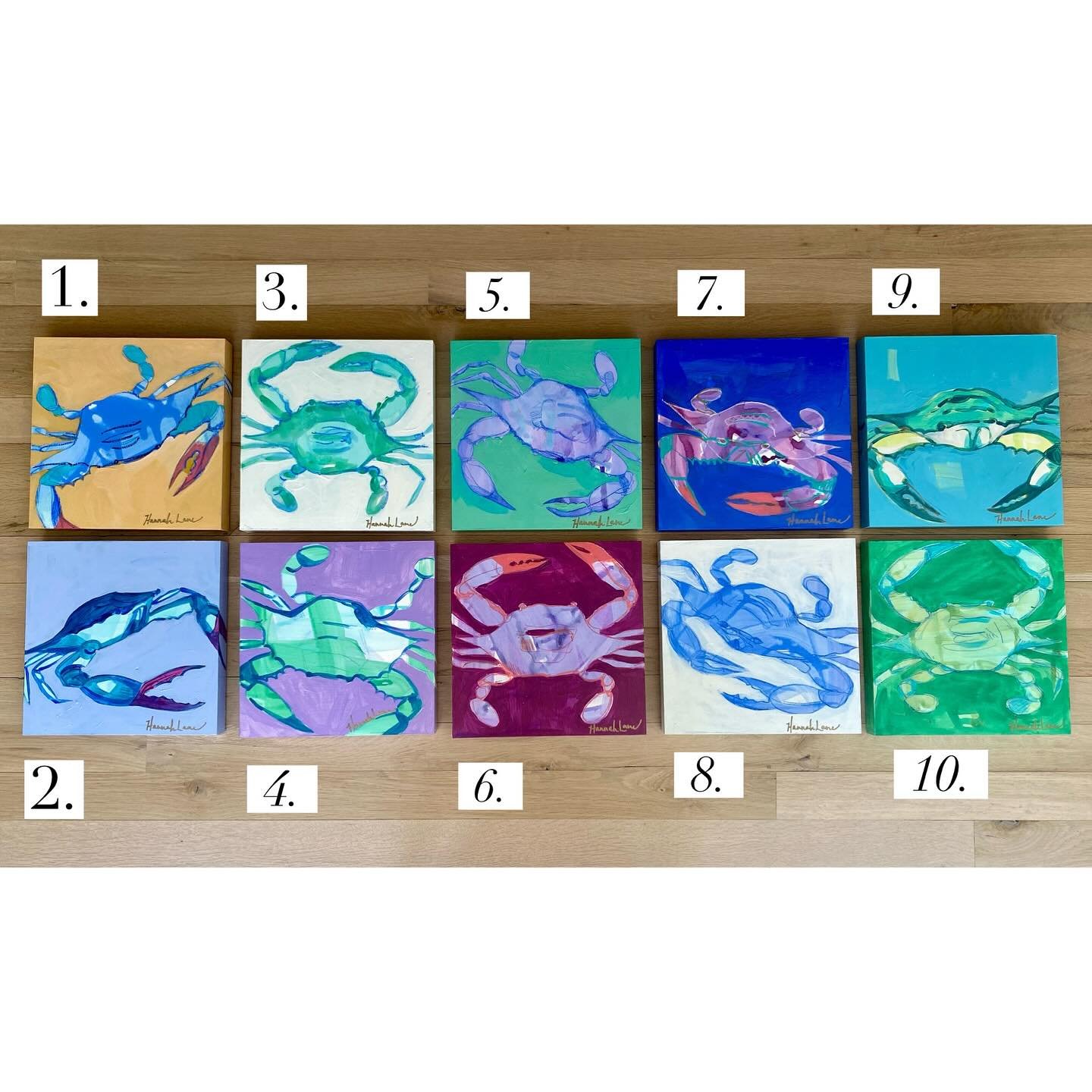 &ldquo;BSL Blue Crabs&rdquo; 🦀 
All sold except 8 &amp; 10
⠀⠀⠀⠀⠀⠀⠀⠀⠀
12x12x1.5 mixed media on gallery wrapped wood panel. $300 each. Please comment # (s) + &ldquo;SOLD&rdquo; in the comment feed &amp; DM me your email address. You will receive a pay