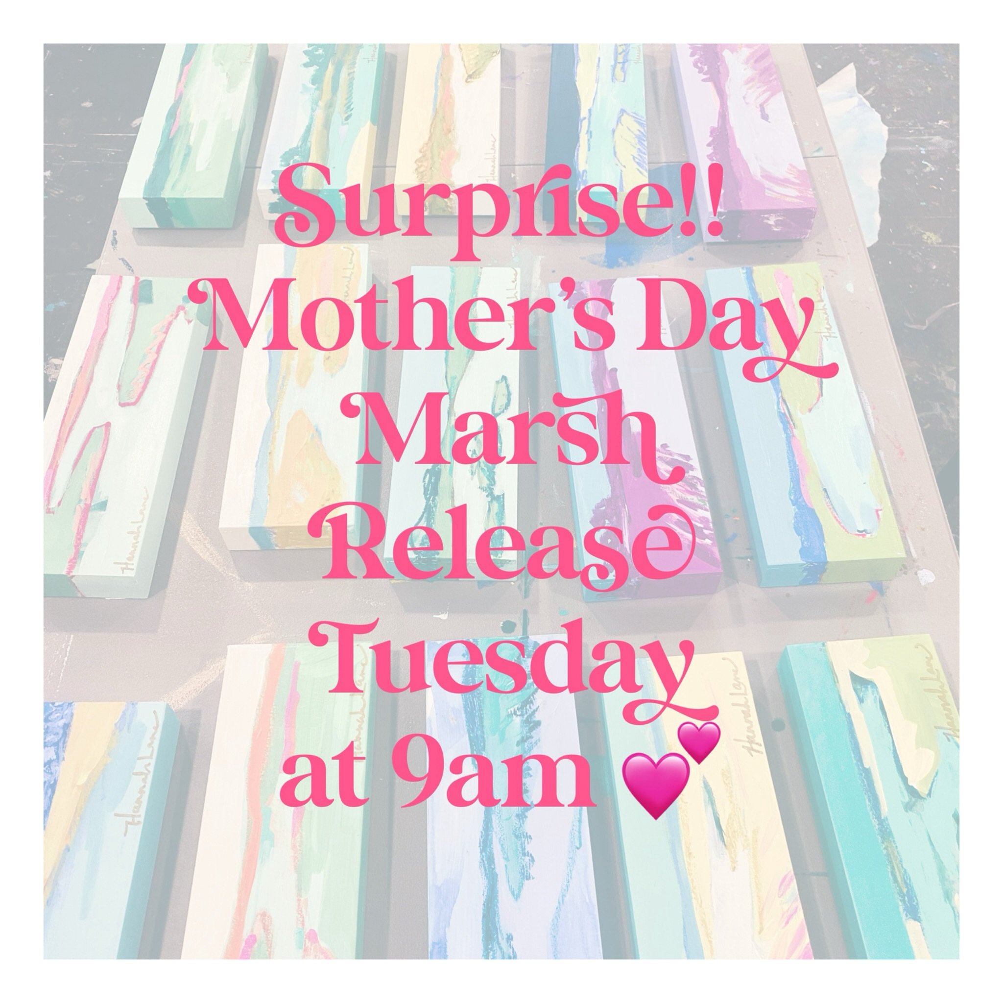 Surprise 💕💕

If you are last minute grabbing that special gift for the Moms in your life, I got you! I am releasing 20, 12x4 Mother&rsquo;s Day Marsh on wood panel tomorrow at 9am cst. Set your alarms ⏰ and get those fingers ready to &ldquo;comment