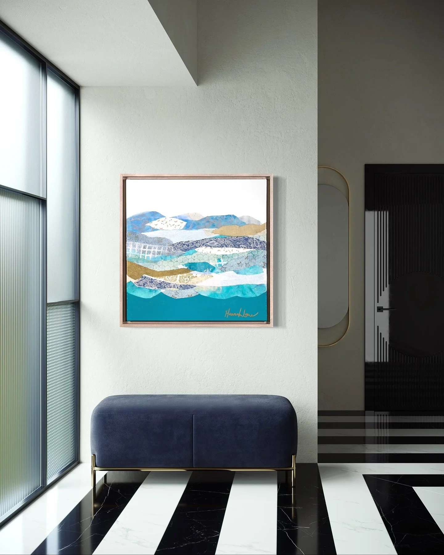 As I sail toward Santorini, the endless blues have me thinking about this brand new Mindscape &mdash; &ldquo;Cerulean Sea,&rdquo; 22x22. Layers of textured paper and paint that feel just like the Aegean itself &mdash; calm, deep, and full of movement