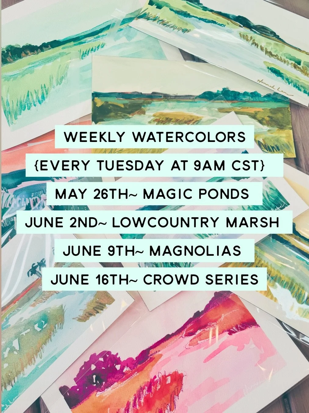 The schedule is out! ✨

&hellip;for the first 4 weeks of my &ldquo;Weekly Watercolors&rdquo; launching next Tuesday. Consider this your official sneak peek 👀 Turn on notifications so you don&rsquo;t miss a thing!

I am so excited to share these new 