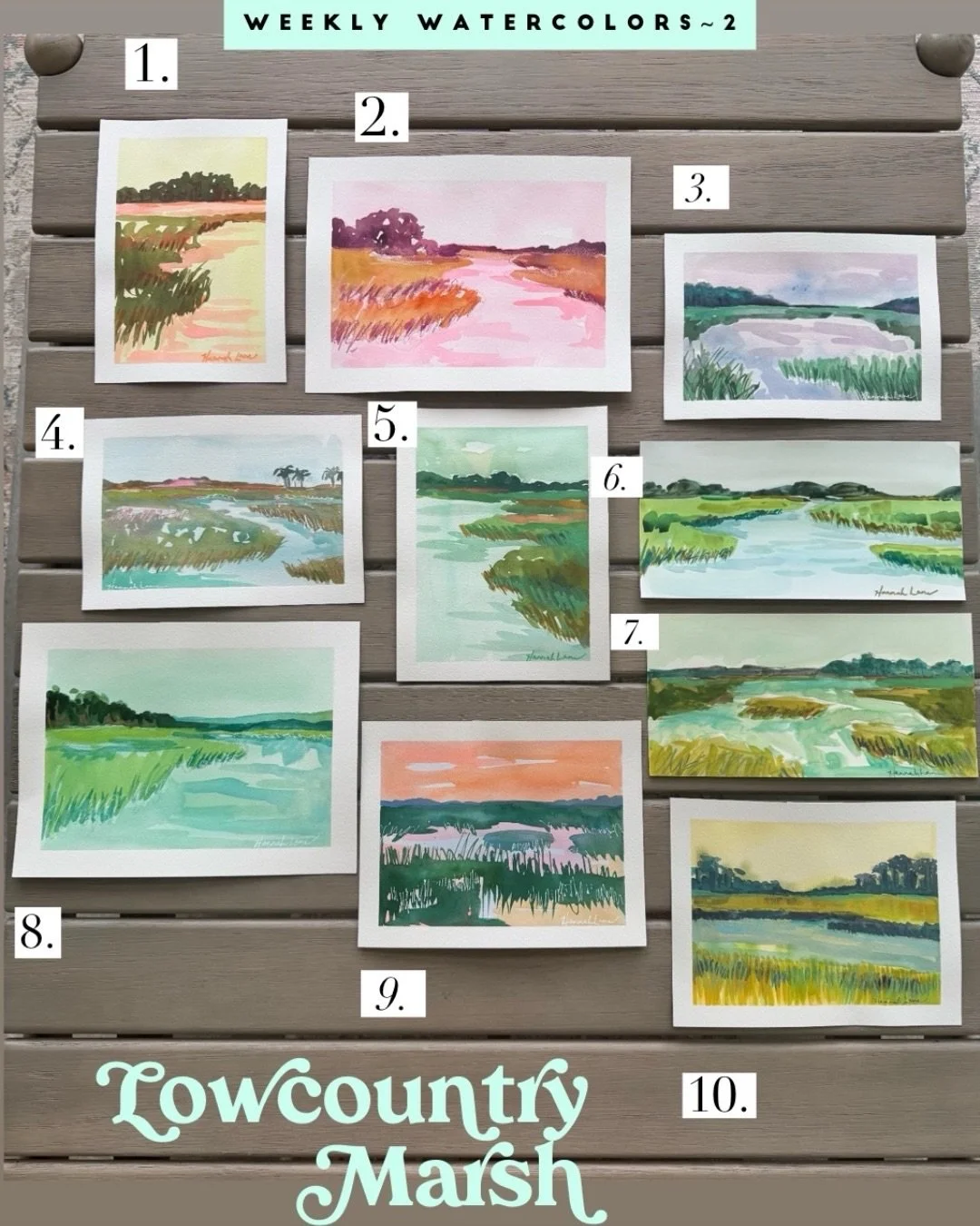 Shop My Weekly Watercolors ✨
~L o w c o u n t r y  M a r s h
⠀⠀⠀⠀⠀⠀⠀⠀⠀
1. 7x10, $175
2. 12x9, $250 🔴
3. 10x7, $175 🔴
4. 10x7, $175
5. 10x8, $200
6. 12x6, $175 🔴
7. 12x6, $175
8. 12x9, $250
9. 10x8, $200 🔴
10. 10x8, $200
⠀⠀⠀⠀⠀⠀⠀⠀⠀
To purchase:
💬 