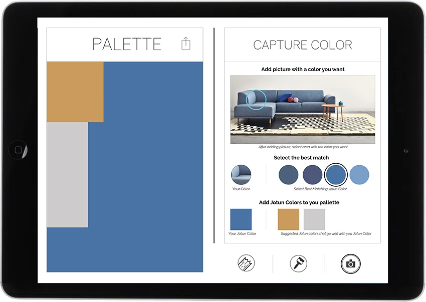 15. Suggestions on other colours that match appears that you can drag into the palette. When you are ready press the material icon