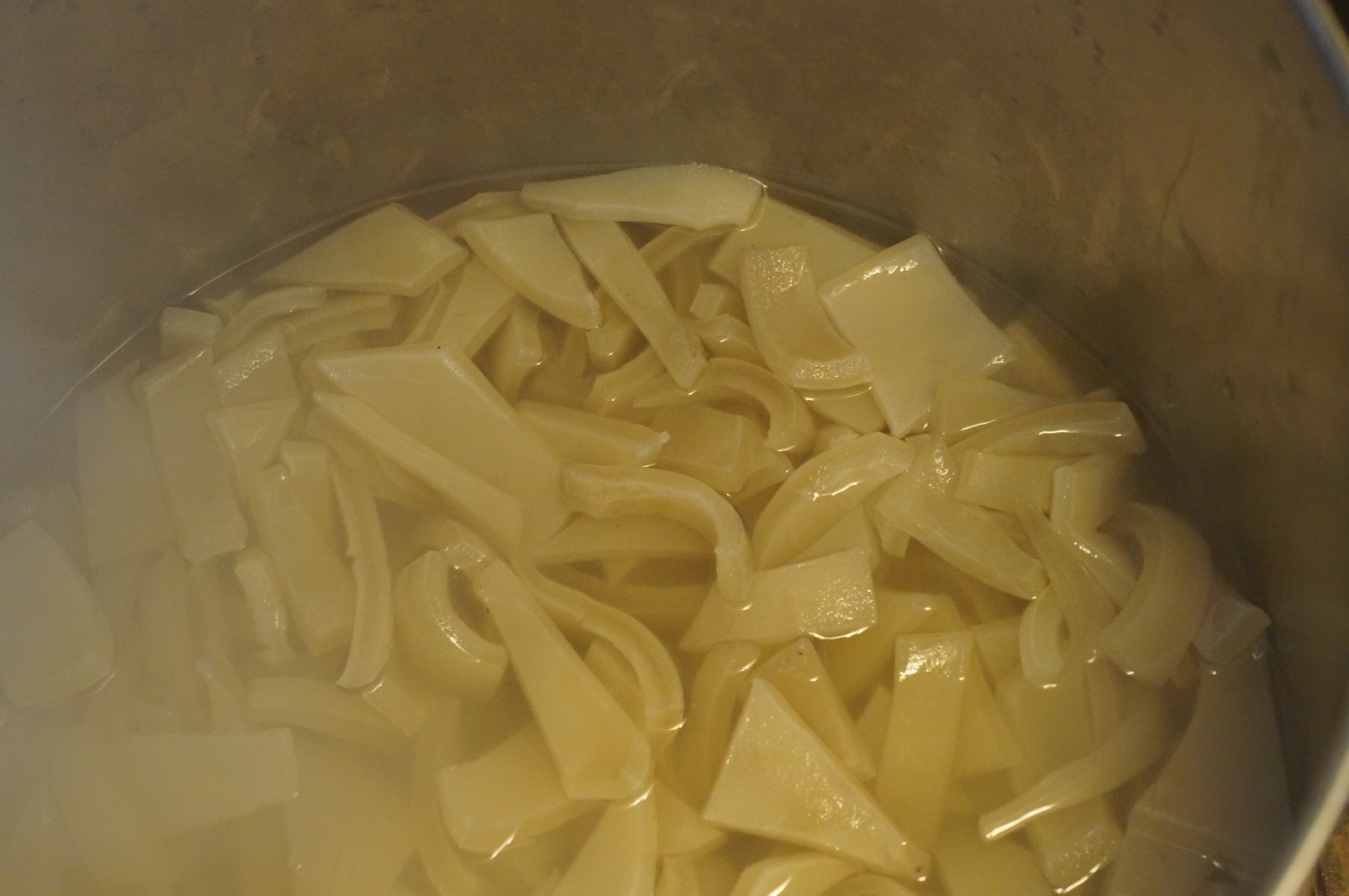 Skin pieces cooking to make glue