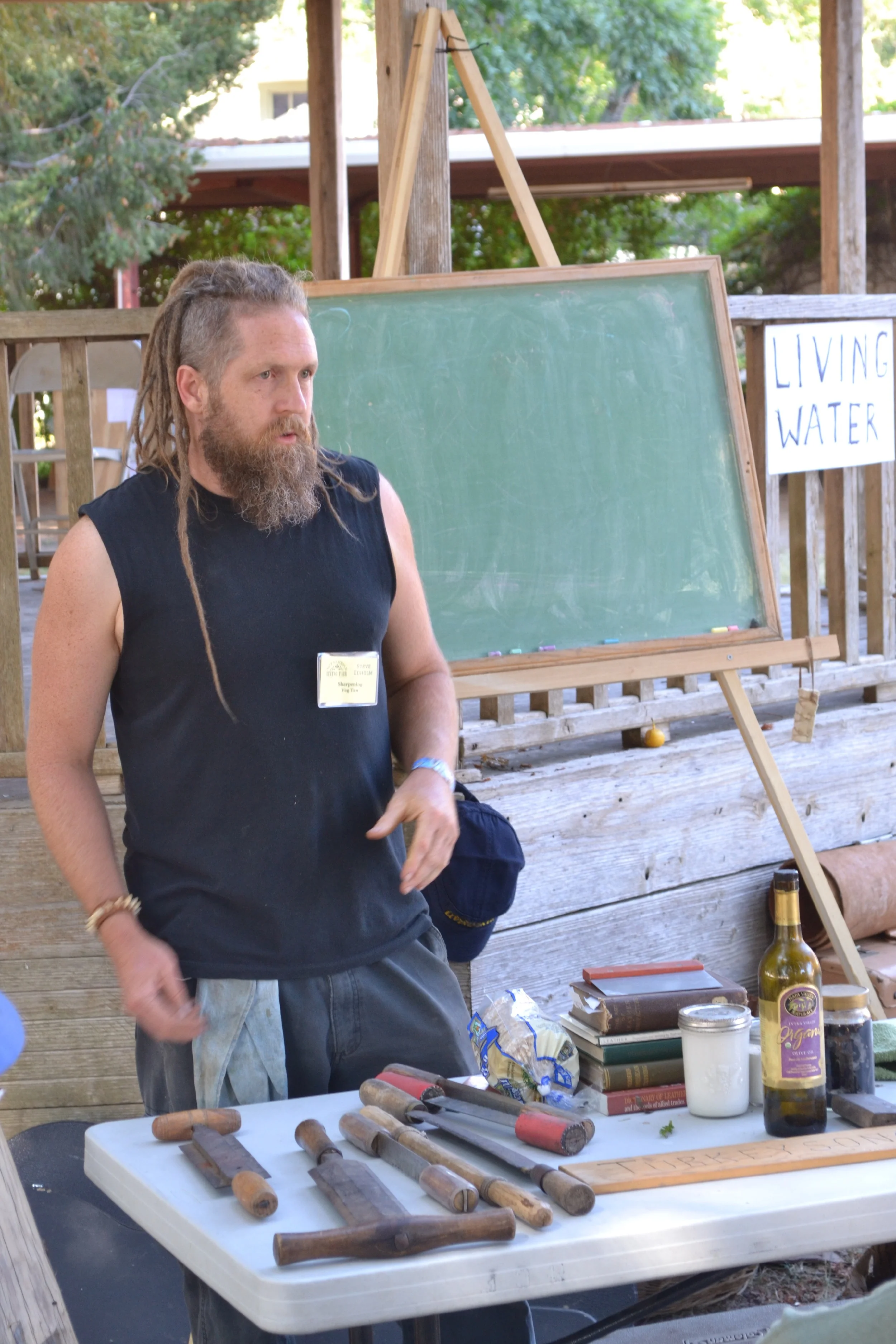 Teaching hide tanning stuff at the Not So Simple Living Fair in Boonville California. This fair is great, teaching skills for self reliance.