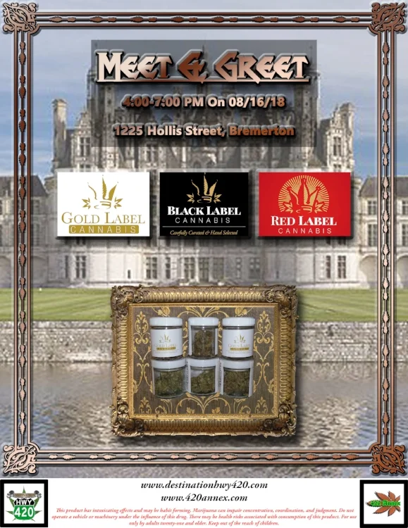 Meet & Greet with the Black Label Cannabis team this Thursday at Destination HWY 420 in East Bremerton. Come on down and visit us at this event to learn more about the legal marijuana industry and hear some secrets about growing cannabis. The Black Label team will be at our store from 4:00-7:00PM. Big discounts on all Black Label, Red Label, and Gold Label cannabis products all day on 08/16/18.