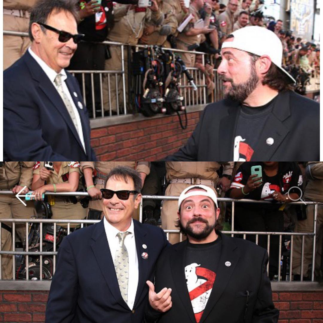 via thatkevinsmith I Got (El)Wood when I met #danaykroyd at the @ghostbusterspremiere. This man's work fueled my childhood - whether he was showcasing the Bass-O-Matic on @nbcsnl, or going on a mission from God with his brother Jake, or creating #ghostbusters. And as one of the OG#notreadyforprimetimeplayers, those of us who try to make funny for a living stand on the shoulders of his pioneering work. This bestie of #belushi is a comedy legend in my life so I was happy to snag this pic. For my take on the new#ghostbusters2016 flick, hit the link in my bio. #KevinSmith #jakeandelwood#whoyougonnacall