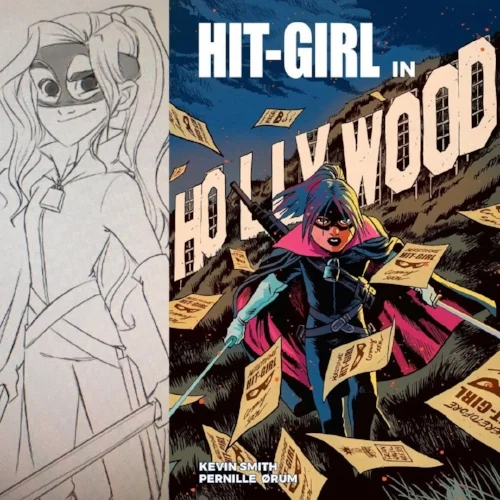 Left: Pernille Ørum's Hit-Girl, Right: Hit-Girl #13 cover by Francesco Francavilla