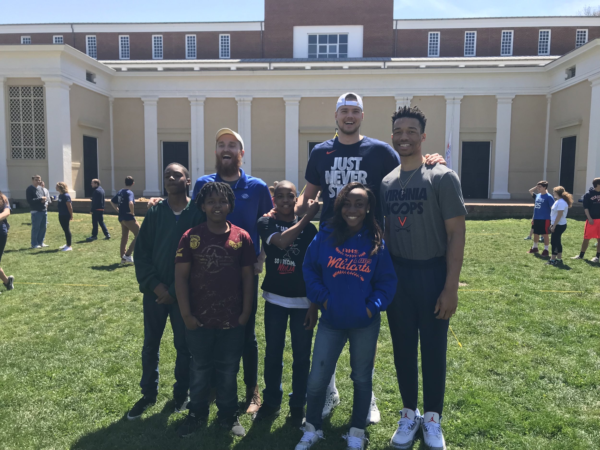 Hanging out with some UVA basketball players in the McIntire Amphitheatre.