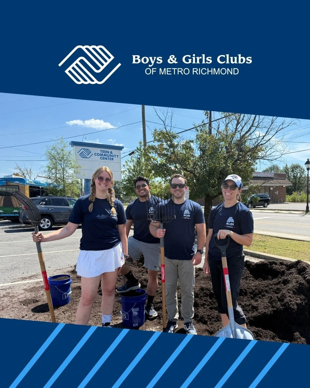 Big thanks to our friends at @ALDI who spent the day volunteering at the Teen &amp; Community Center&mdash;landscaping, cleaning up, and making the Club grounds more welcoming for our youth. 🌱✨

When partners roll up their sleeves alongside us, they