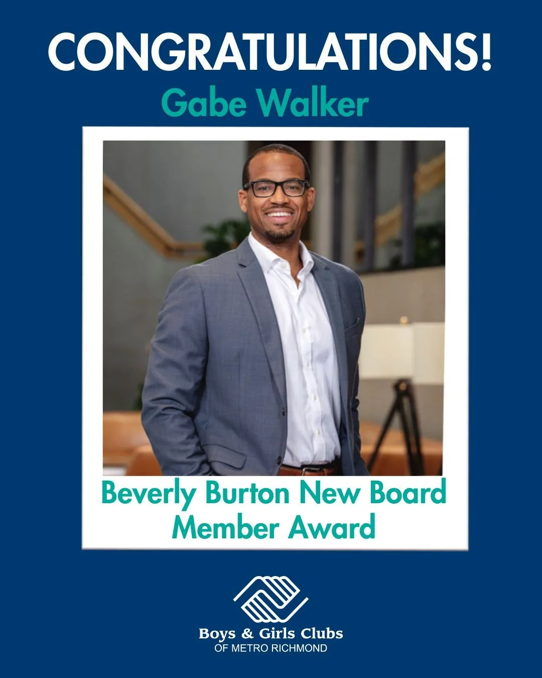 Congratulations to Gabe Walker, recipient of the Beverly Burton New Board Member Award!

In just one year on the BGCMR Board, Gabe, Associate General Counsel at @Meta, has demonstrated leadership, mentorship, and a strong commitment to helping young 