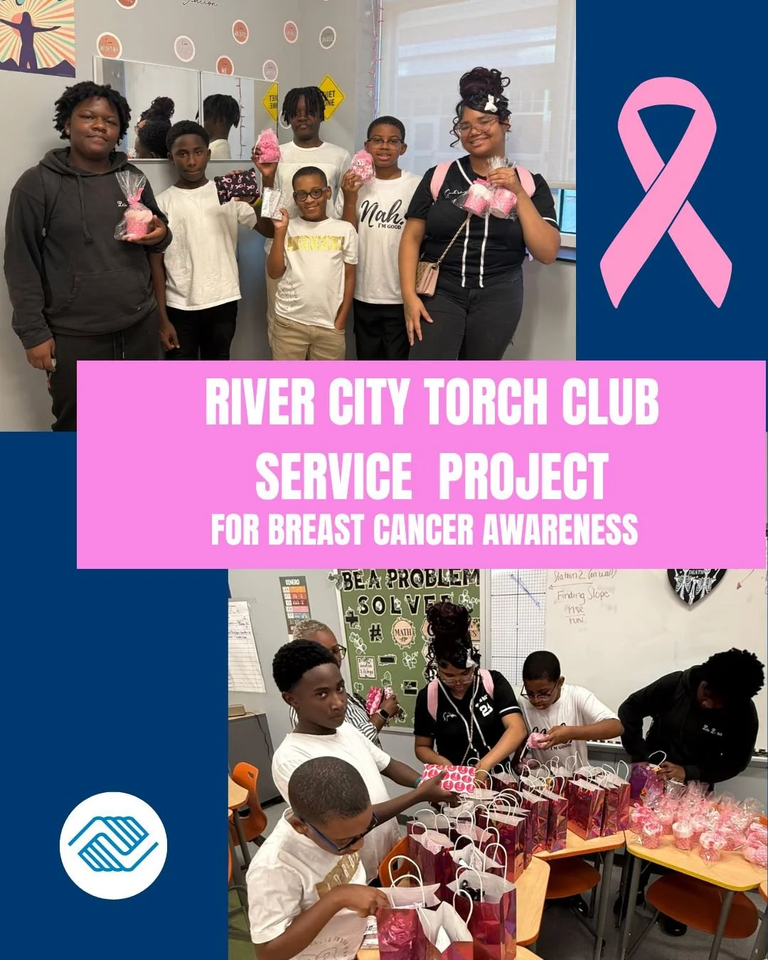 Our Torch Club members at River City Middle School just completed their first service project of the year! 💙
In honor of Breast Cancer Awareness Month, they assembled care packages to support those affected by breast cancer.
Through teamwork, compas