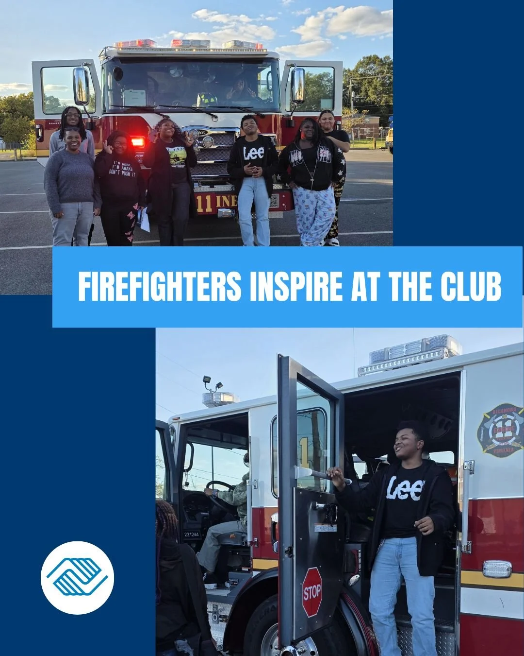 Our members at the East End Teen &amp; Community Center welcomed firefighters from Richmond Fire Department Station 11 for an inspiring and educational visit! 🚒
Youth learned important fire safety tips, what it takes to become a firefighter, and the
