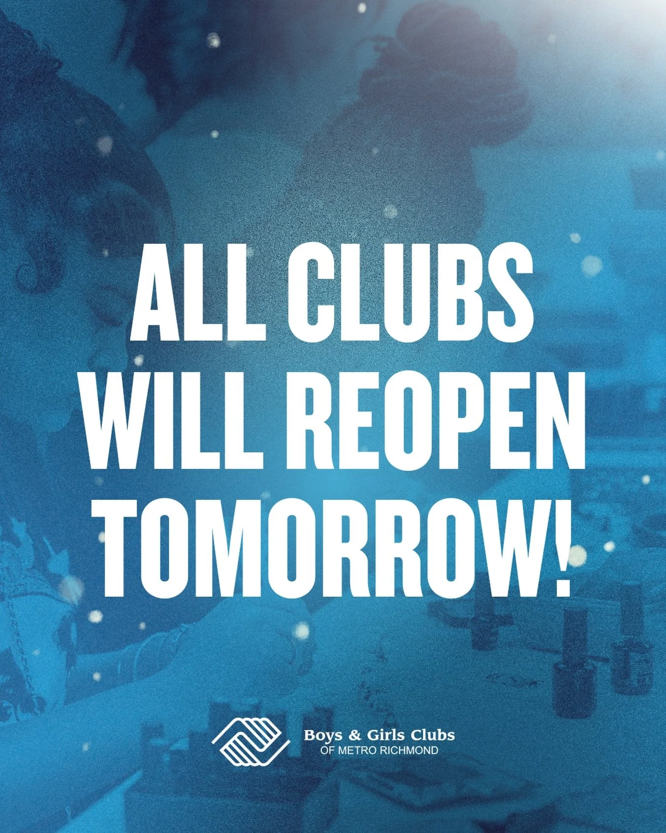 We have missed our Club members! All Boys &amp; Girls Clubs of Metro Richmond locations will return to normal operating hours tomorrow, Thursday, February 5th!

A massive thank you to our parents and families for being so flexible and patient while w