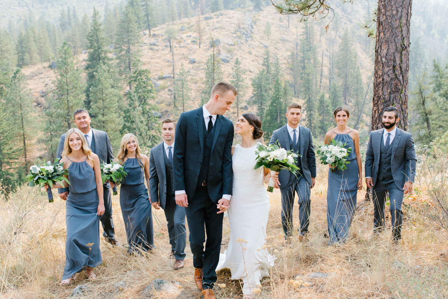 Grey and White Wedding in the Mountains of Leavenworth, Washington | Sleeping Lady | Classic and Timeless Wedding | VSCO | Bridal Party Portraits on a Mountain.jpg-2690.jpg